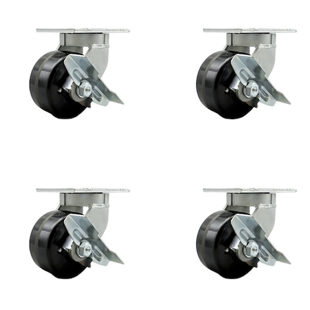 Service Caster 6'' Heavy Duty Phenolic Wheel Caster Set with Brakes and Swivel Locks, 4PK CRAN-SCC-KP92S630-PHR-SLB-BSL-4